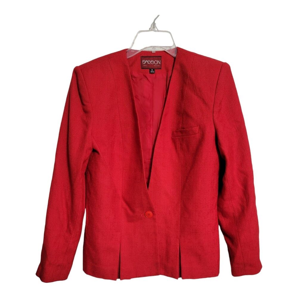 Vintage Sasson Blazer Jacket Women's Size 8 Red Twill 80's 90's Retro Disco